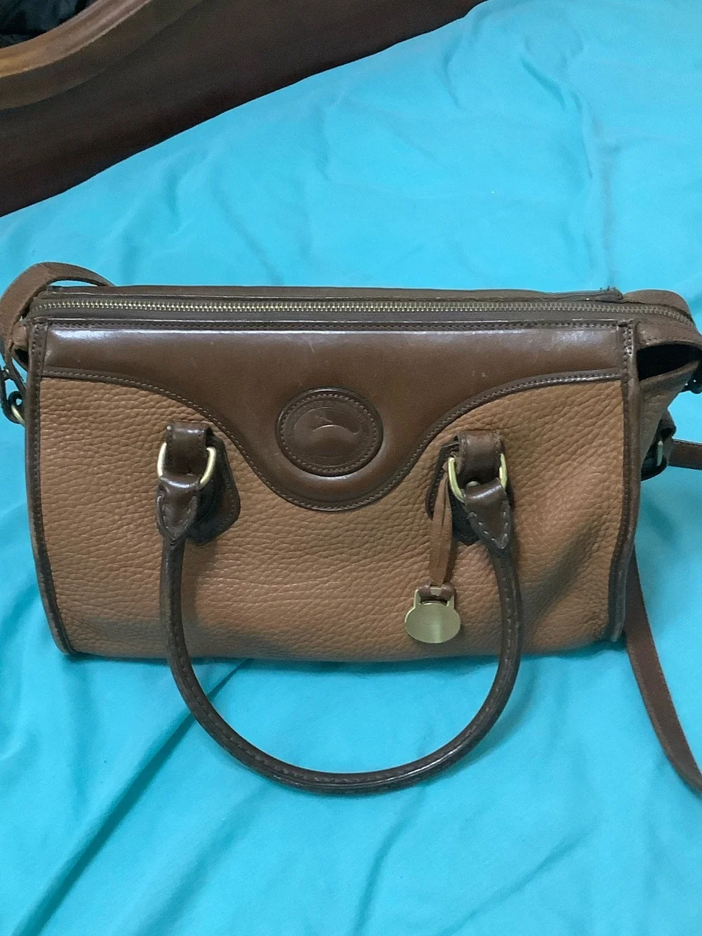 Dooney & Bourke Brown All-Weather Leather Satchel with Gold Hardware